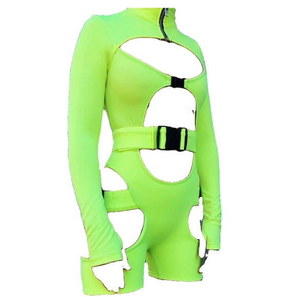 LIPT THE LABEL buckle unitard in neon green - Picture 1 of 3